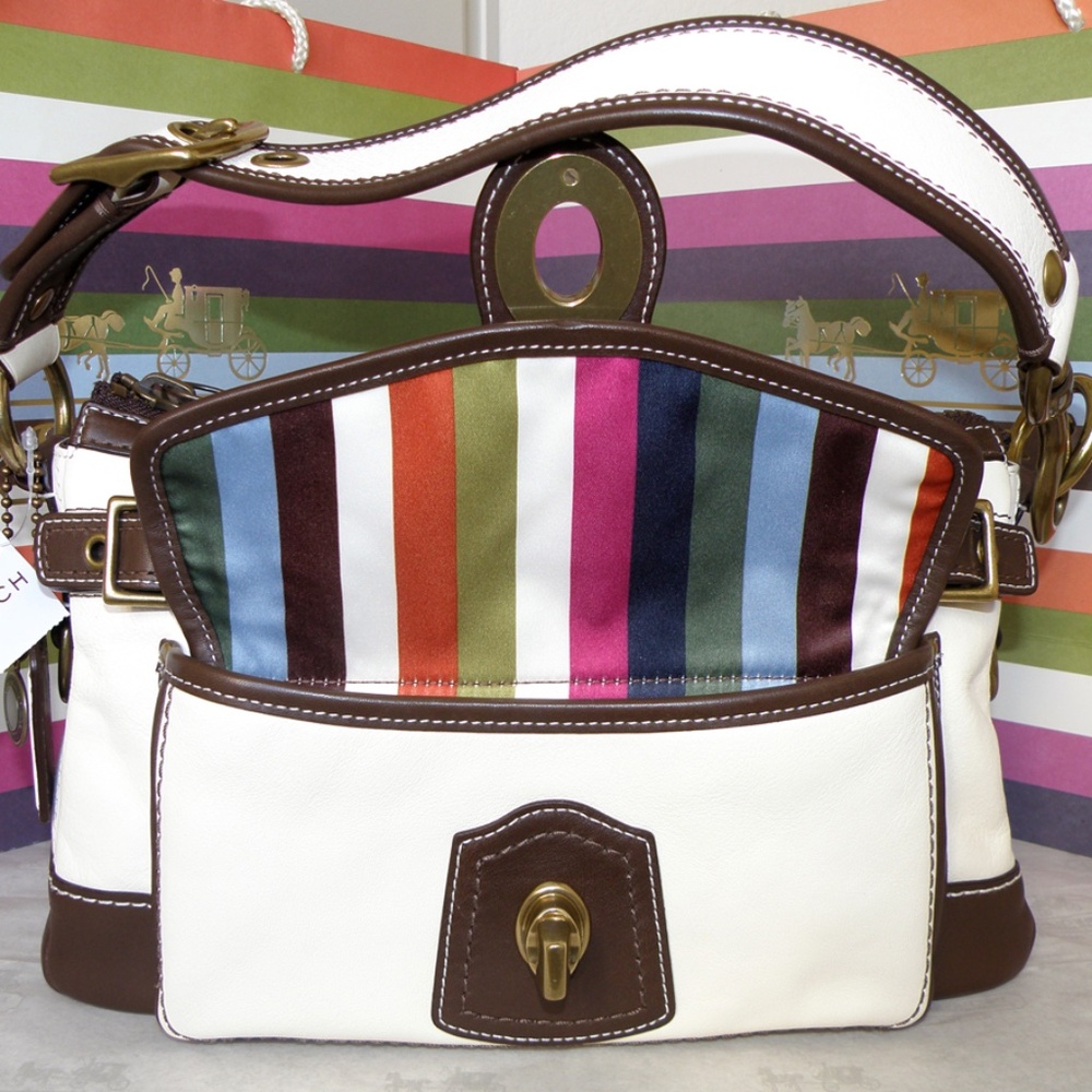 ❤️NEW MINT COACH LEGACY 65TH ANNIVERSARY BROWN & OFF-WHITE LEATHER SHOULDER BAG